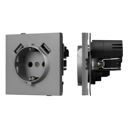 Механизм розетки с USB зарядкой SCT-TENDO-MUAA-PL-GR (230V, 16A) (Arlight, -)