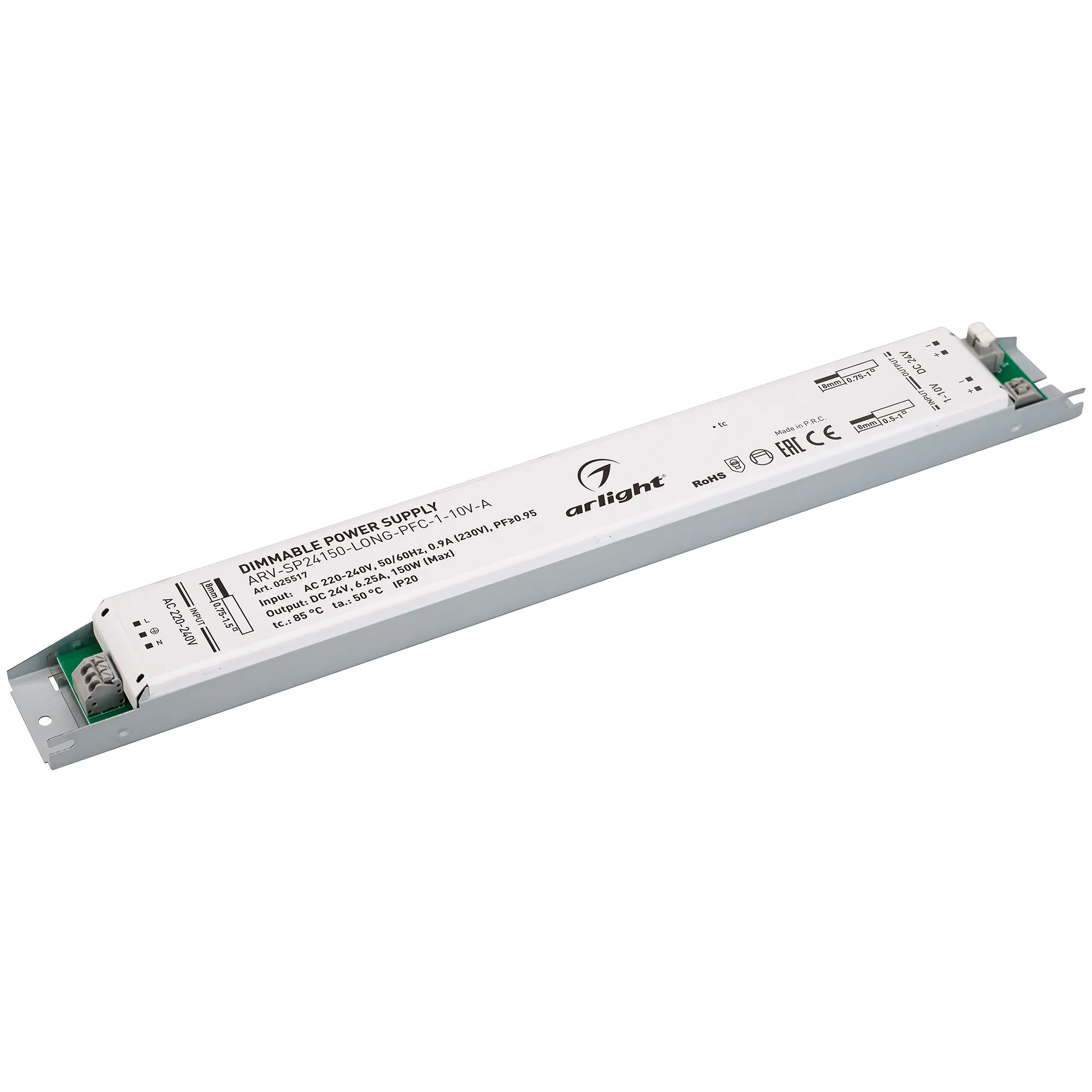 Блок питания ARV-SP24150-LONG-PFC-1-10V-A (24V, 6.25A, 150W) (Arlight, IP20 Металл, 5 лет) - изображение товара