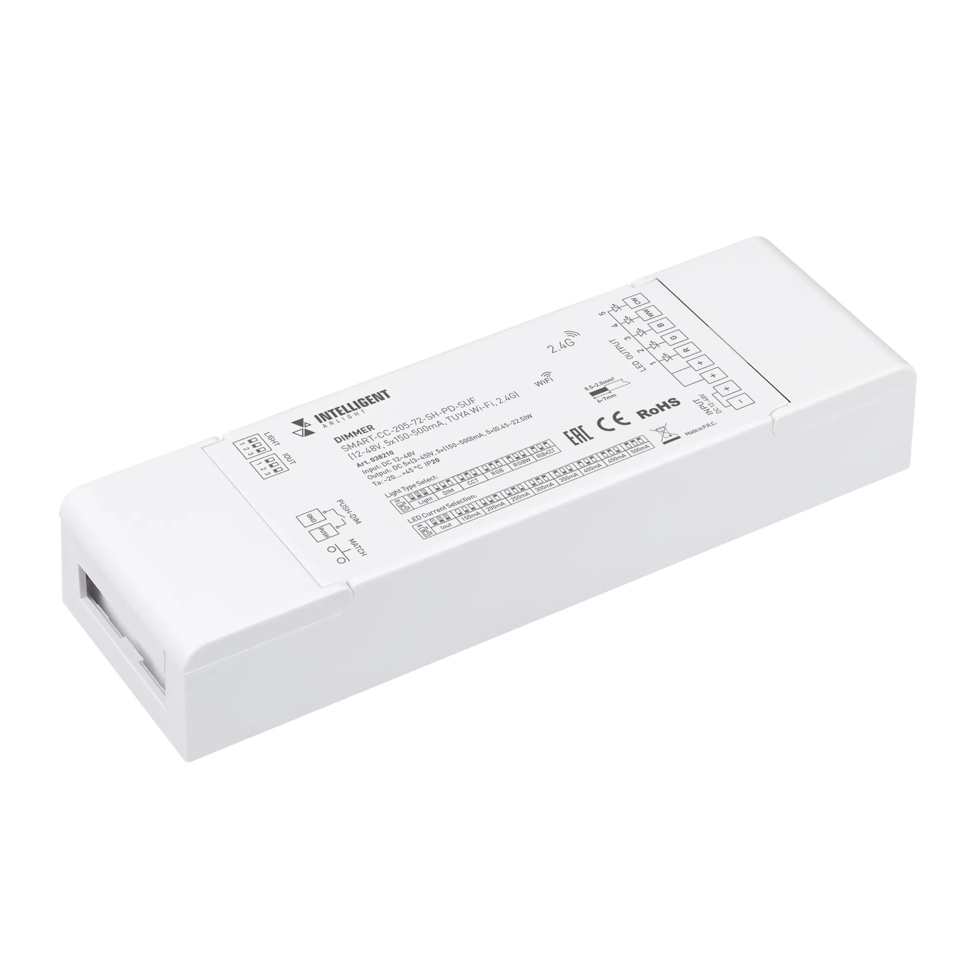 INTELLIGENT ARLIGHT Диммер SMART-CC-205-72-SH-PD-SUF (12-48V, 5x150-500mA, TUYA Wi-Fi, 2.4G) (IARL, IP20 Пластик, 5 лет) - изображение товара