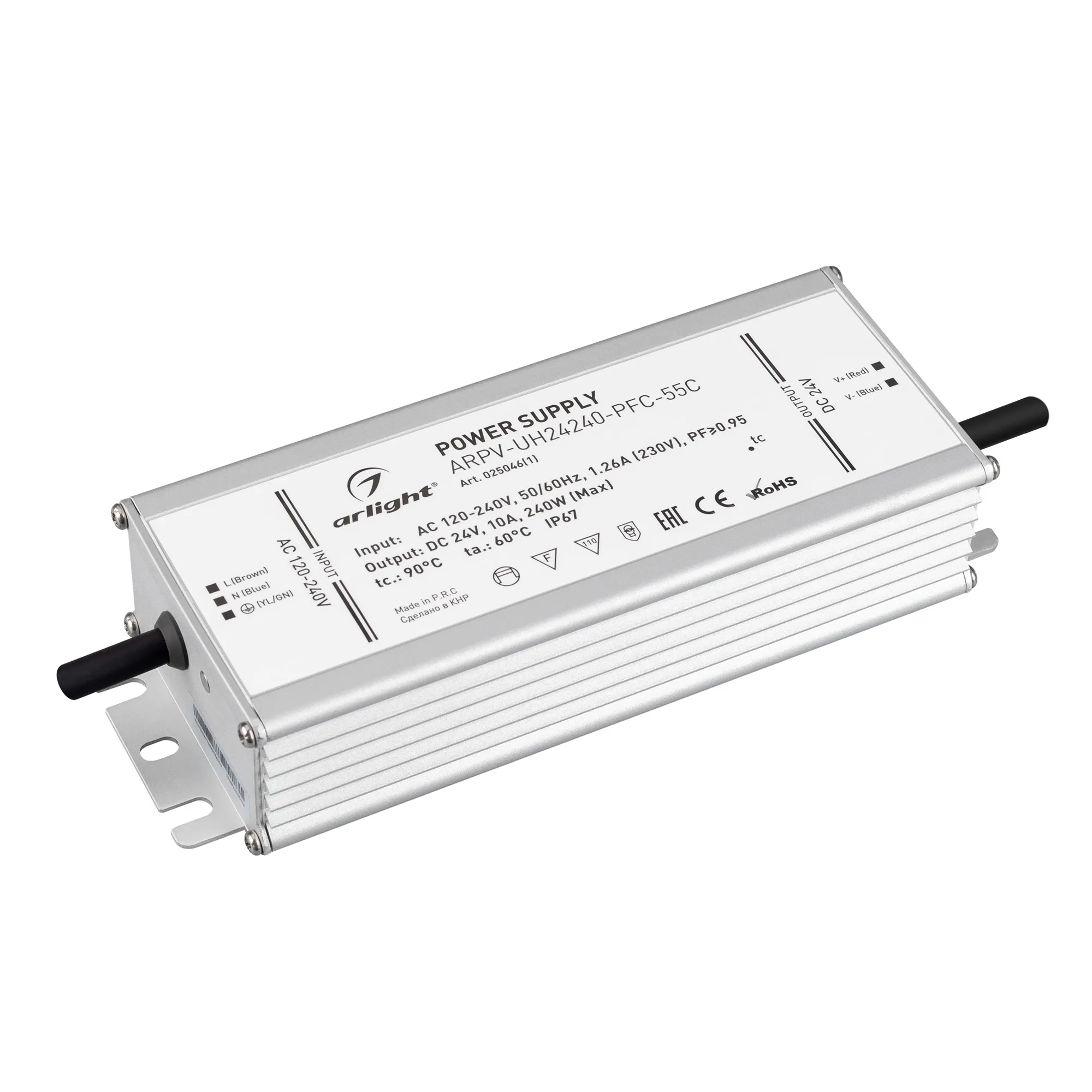 Блок питания ARPV-UH24240-PFC-55C (24V, 10.0A, 240W) (Arlight, IP67 Металл, 5 лет) - изображение товара