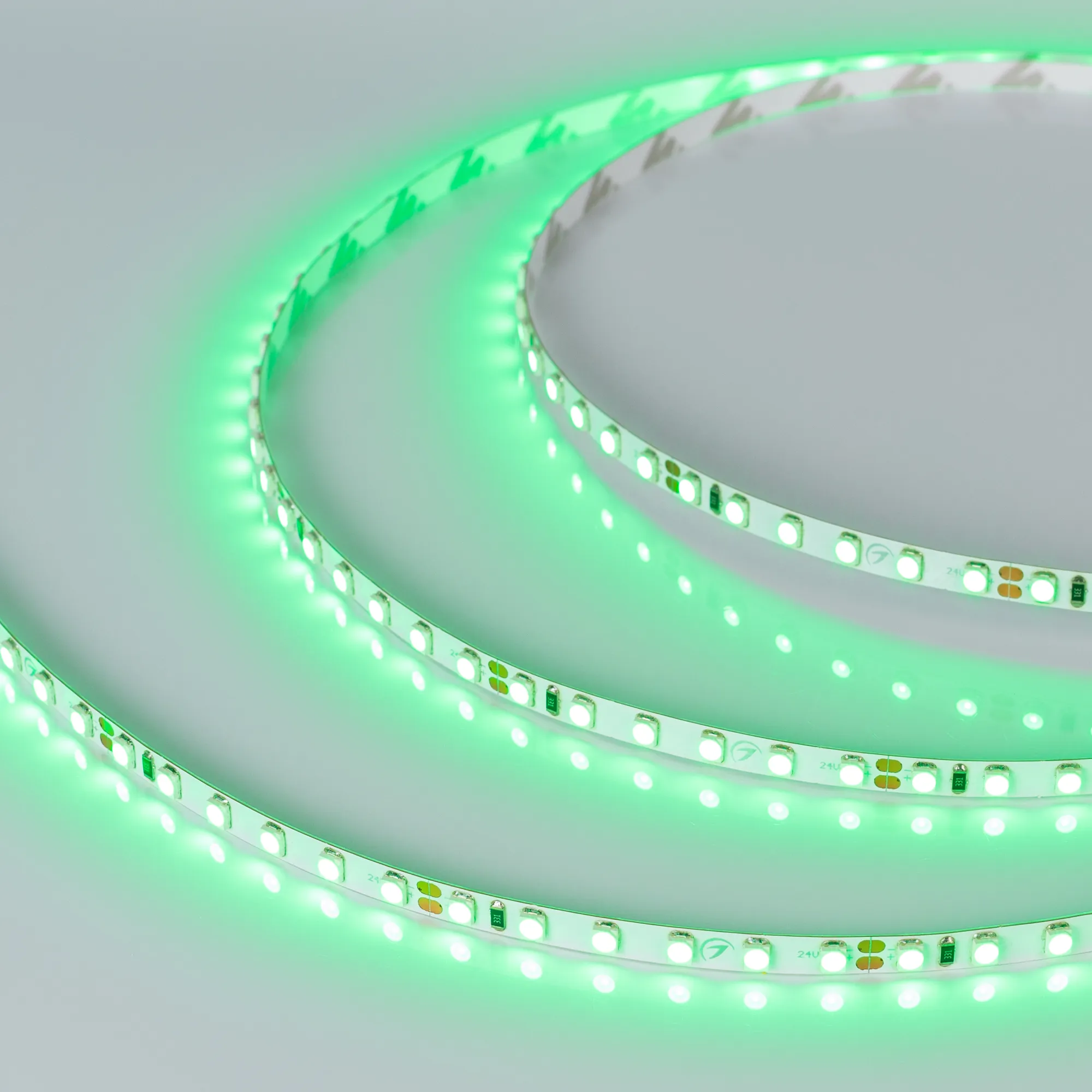 Лента светодиодная RT-A120-5mm 24V Green (9.6 W/m, IP20, 2835, 5m) (Arlight, узкая)